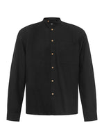 Black Linen Grandfather Collar Linen Shirt - Joe Bananas | Australia