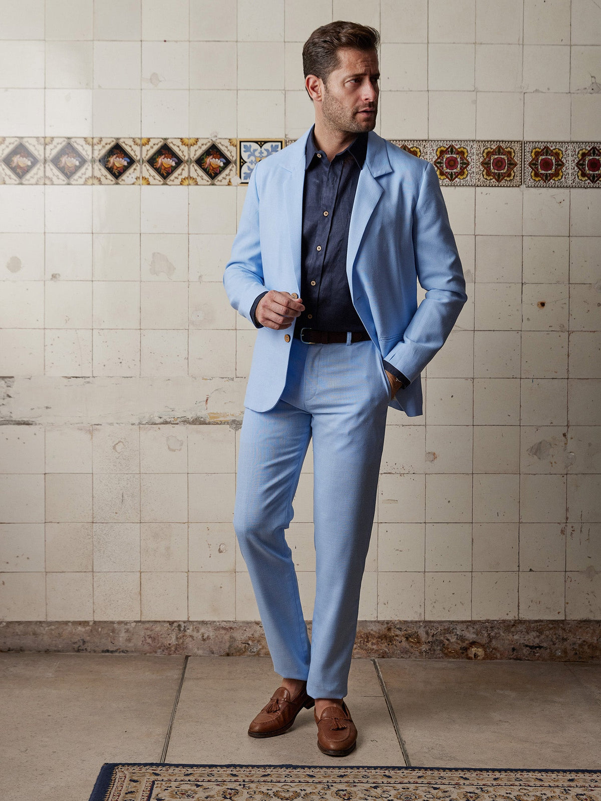 Sky Blue Linen & Silk Trousers - Joe Bananas | Australia