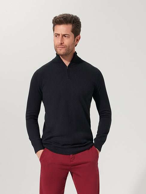 Black Cotton Suri Zip Neck Sweater - Joe Bananas | Australia