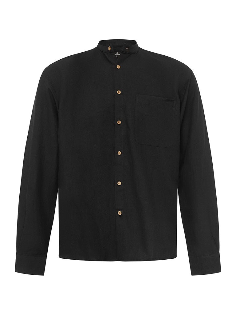 Black Linen Grandfather Collar Linen Shirt - Joe Bananas | Australia