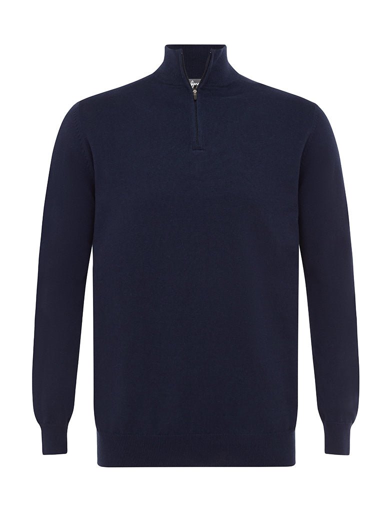 Navy Cotton Suri Zip Neck Sweater - Joe Bananas | Australia