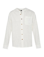 White Linen Grandfather Collar Linen Shirt - Joe Bananas | Australia